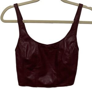 Y2K Guess Dark Red Faux Leather Cropped Tank Top